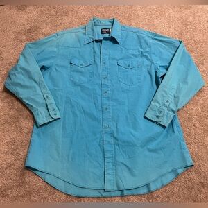 Men’s Wrangler Vintage Turquoise Blue Brushpopper Button Up Shirt Size 18-35